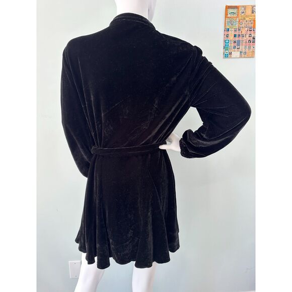 Zara Black Velvet Belted Balloon Sleeve Button Up Mini Dress size Medium - Picture 3 of 10